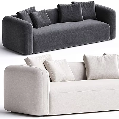 Modern Two-Seater Sofa in Dark Gray and Light Beige with Decorative Pillows 3d model
