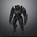 3D Model Mechanical Robot Character With Gray Armor Red Accents And Detailed Structure