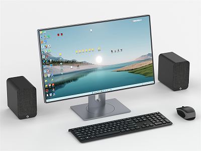 Modern computer monitor display audio keyboard mouse 3d model