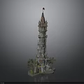 Ornate Multi Layered Tower Building With Red Flag And Palm Trees At Base