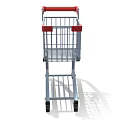 Durable Commercial Shopping Cart With Metal Frame Red Handles Bottom Shelf And Wheels