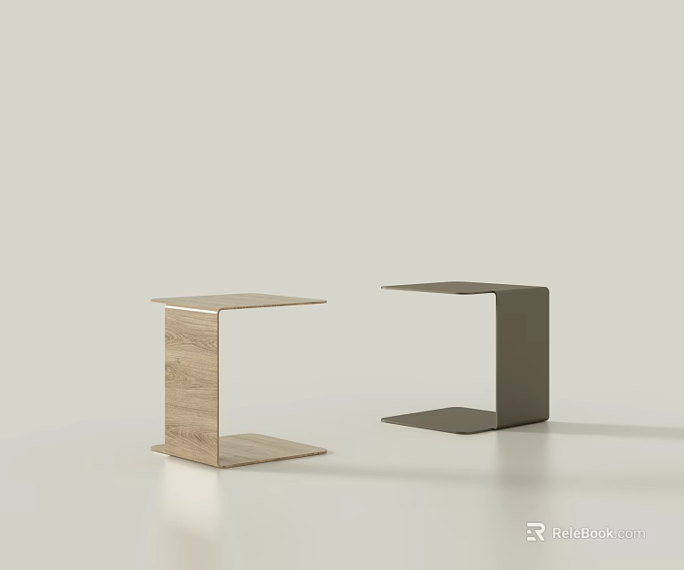 Minimalist Side Tables With Light Wood Grain And Dark Finish Simple Design 3d model 