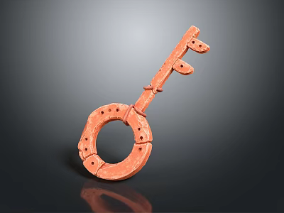 Intricate Red Key Shaped Sculpture Carving With Circular Ring Design Details 3d model