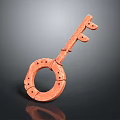 Intricate Red Key Shaped Sculpture Carving With Circular Ring Design Details