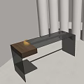 Modern Desk With Wooden Top And Metal Legs Featuring Gold Decorative Orbs