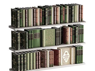 Hardcover Books Arranged On Three Tier Bookshelf With Various Colors Sizes And Classic Covers 3d model
