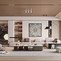 Elegant Modern Living Room Interior With Wooden Ceiling Large Artwork Beige Sofa And Floor Lamp