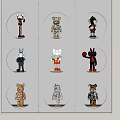 Assorted Character Figurine Decorative Ornament Set in White Display Cabinet for Home Decor