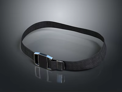 Black Leather Belt With Metal Buckle On Gray Background Showing Reflection 3d model