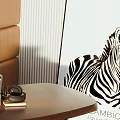 Modern Dark Curved Desk In Study Room With Wooden Bookshelf Books Decorations And Potted Plant