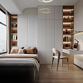 Modern Tatami Bedroom Interior With Built in Storage Wooden Shelves And Soft Lighting