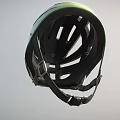 Green And Yellow Striped Modern Sports Helmet With Black Straps And Inner Padding