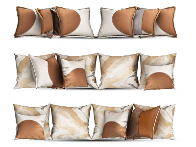 Modern Decorative Brown Beige Throw Pillow Set with Abstract Geometric Design 3d model