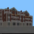 Traditional Townhouse With Red Brick Exterior White Trim Multiple Balconies Sloped Roof And Chimneys