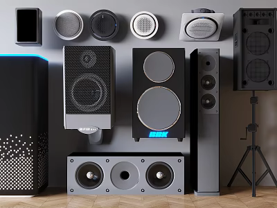 Various Styles of Headphones and Speakers with Modern Design and High Audio Quality 3d model