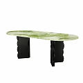 Modern Oval Dining Table With Light Colored Top And Black Curved Legs