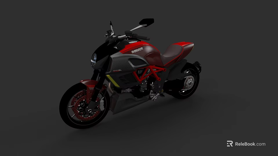 Ducati Black And Red Sporty Motorcycle With Red Seat And Alloy Wheels 3d model 