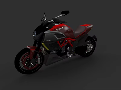Ducati Black And Red Sporty Motorcycle With Red Seat And Alloy Wheels 3d model