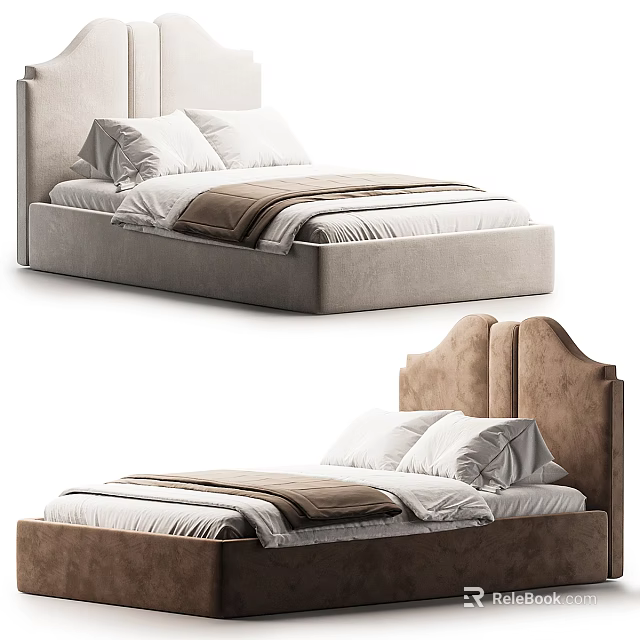 Modern Single Bed With Upholstered Headboard Soft Pillows And Cozy Bedding 3d model 