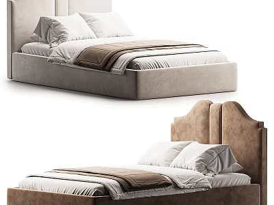 Modern Single Bed With Upholstered Headboard Soft Pillows And Cozy Bedding 3d model