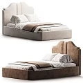 Modern Single Bed With Upholstered Headboard Soft Pillows And Cozy Bedding 3d model