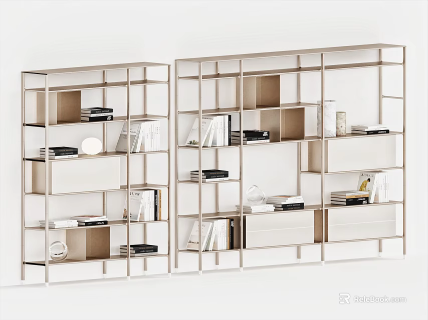 Modern White Frame Bookshelf Open Design With Multiple Shelves Books And Decorative Items 3d model