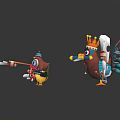 Cartoon Turkey and Small Animal Characters with Colorful Feathers in Playful Scene