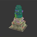 Ancient Multi Tiered Stone Tower With Carved Details And Small Plant