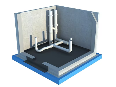 Building Interior Piping System Installation With White Pipes Gray Walls And Blue Base 3d model