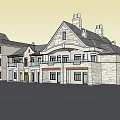 Traditional Stone Building Exterior With Multiple Chimneys Balconies And Gabled Roof