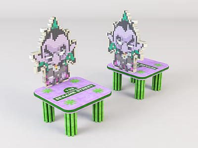 Pixel Art Character Decorative Small Tables With Purple Top And Green Legs 3d model