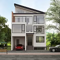 Modern Detached Villa With White Exterior Large Windows Balcony Garage And Green Surroundings