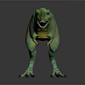 Green T-Rex With Pink Spots Open Mouth Sharp Teeth Standing Pose On Gray Background 3d model