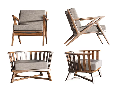 Modern Minimalist Accent Chair Designs With Wooden Frame And Upholstered Seat Cushion 3d model