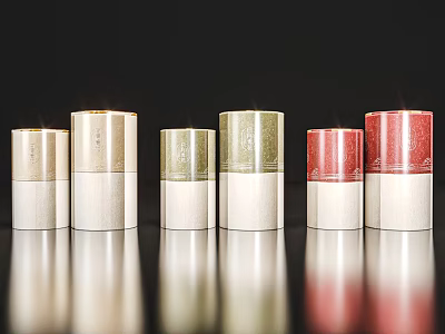 Elegant Colorful Cylindrical Decorative Ornament Set With Gold Green Red Shiny Finish For Home Decor 3d model