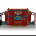 Chinese Traditional Red Stage Design Featuring Golden Age Theme Lanterns And Decorative Elements 3d model