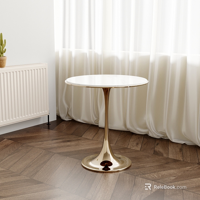 Modern Round Side Table With White Marble Top And Golden Base In Bright Room 3d model 