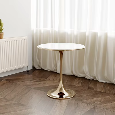 Modern Round Side Table With White Marble Top And Golden Base In Bright Room 3d model