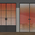 Modern Double Doors With Black Frame Glass Panels And Ribbed Glass Interior Design