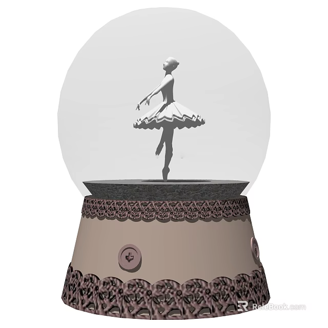 Decorative Ornament Set Featuring Ballerina Silhouette In Crystal Globe With Lace Pattern Base And Buttons 3d model 