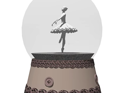 Decorative Ornament Set Featuring Ballerina Silhouette In Crystal Globe With Lace Pattern Base And Buttons 3d model