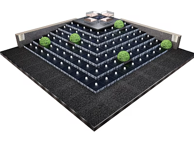 Ornamental Tiered Garden Design with Symmetrical Trimmed Shrubs Decorative Balls and Central Platform 3d model