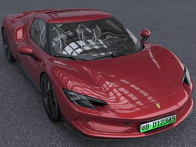 Red Sports Car With Sleek Body Black Wheels And Modern Front Design Features 3d model
