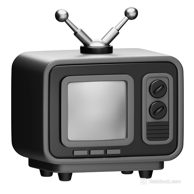Vintage Retro Television Set With Black Body Antennas And Control Knobs 3d model 