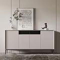 Modern Light Gray Entryway Console Cabinet With Wall Art Vase And Figurine Decoration