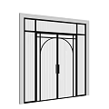 Modern Double Doors With Black Metal Frame Arched Top And Ribbed Glass Design