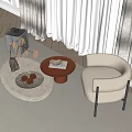 Modern Single Sofa Single Sofa Coffee Table Wood Floor Curtain Gauze Curtain 3d model