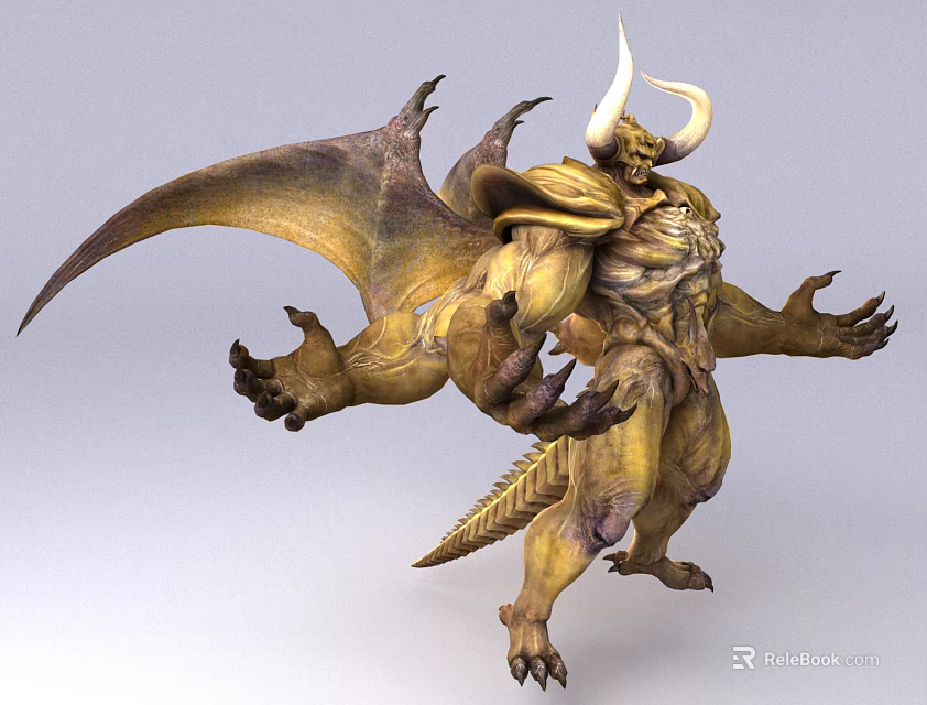 Man with Horns Wings Muscular Body and Tail as Mythical Creature 3d model 