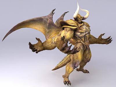 Man with Horns Wings Muscular Body and Tail as Mythical Creature 3d model