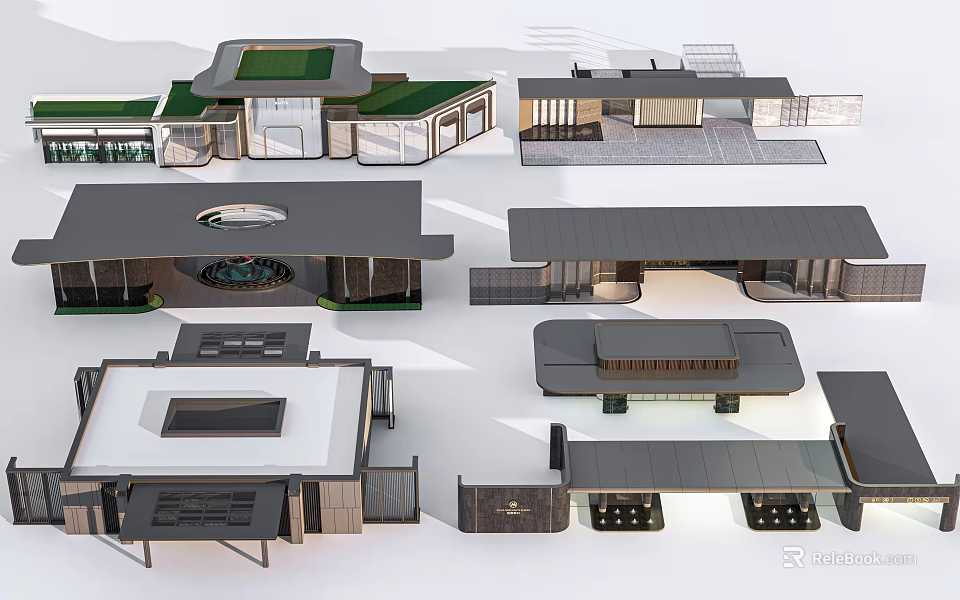 Modern Chinese Style Entrance Gate Featuring Courtyard And Traditional Roof Design 3d model 